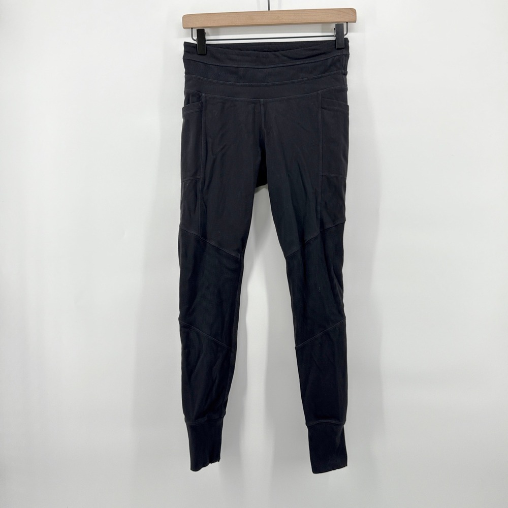 Athleta Women's Excursion Jogger Leggings Pockets Black Ribbed Small